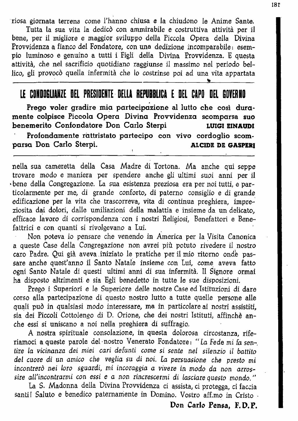 22 novembre 1951. Anniversario del dies natalis del ven. don Carlo Sterpi, pagina 5