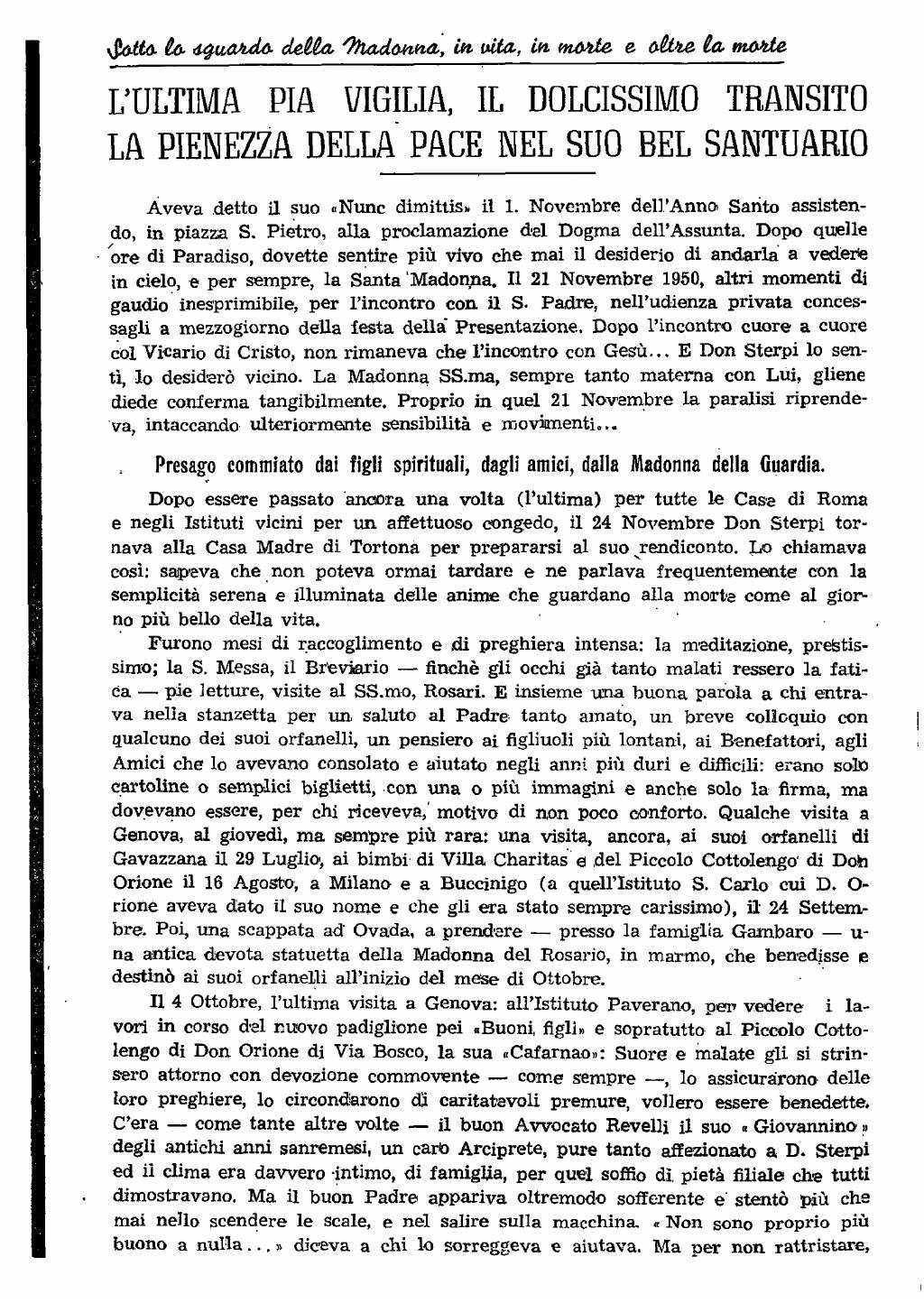 22 novembre 1951. Anniversario del dies natalis del ven. don Carlo Sterpi, pagina 6