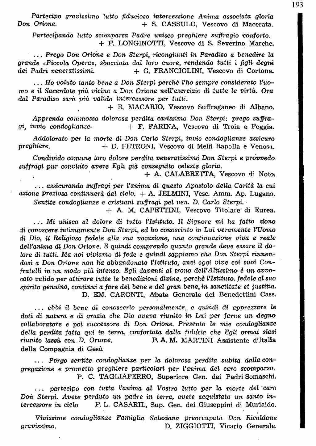 22 novembre 1951. Anniversario del dies natalis del ven. don Carlo Sterpi, pagina 17