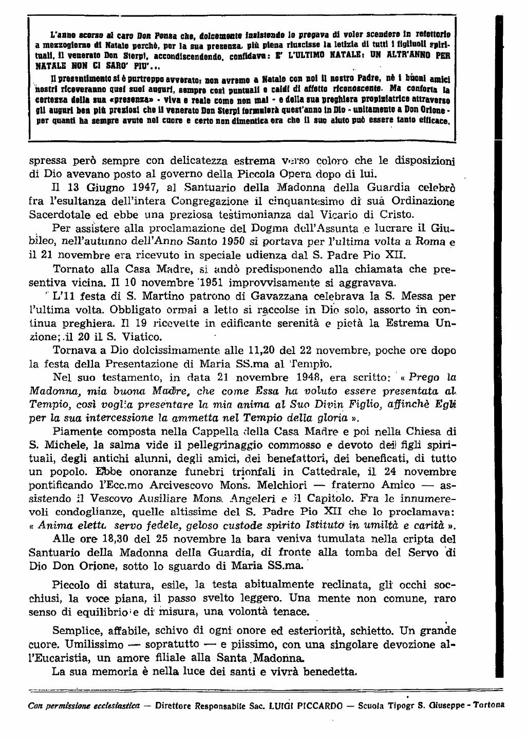 22 novembre 1951. Anniversario del dies natalis del ven. don Carlo Sterpi, pagina 23