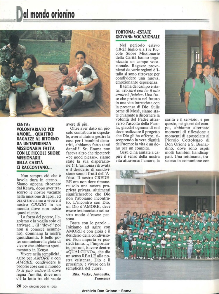 Don Orione oggi, 1992, 10, pagina 20