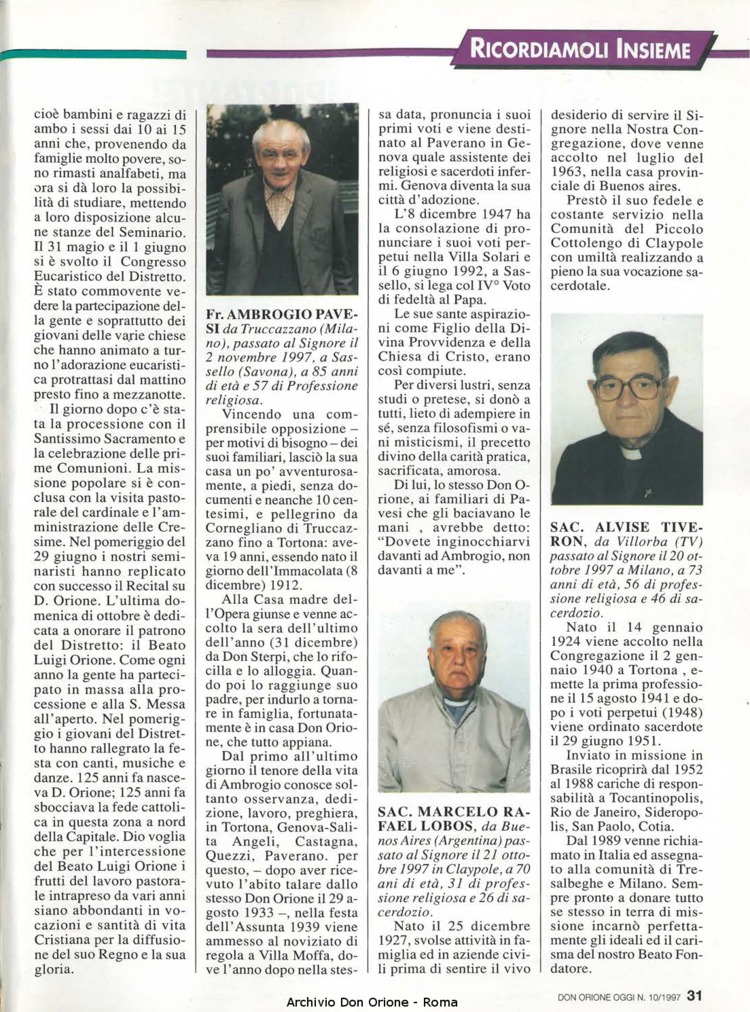 Don Orione oggi, 1997, 10, pagina 31