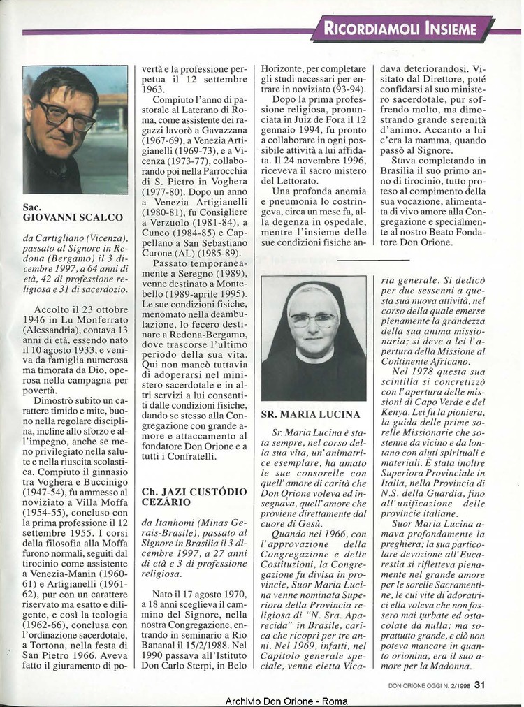 Don Orione oggi, 1998, 02, pagina 31