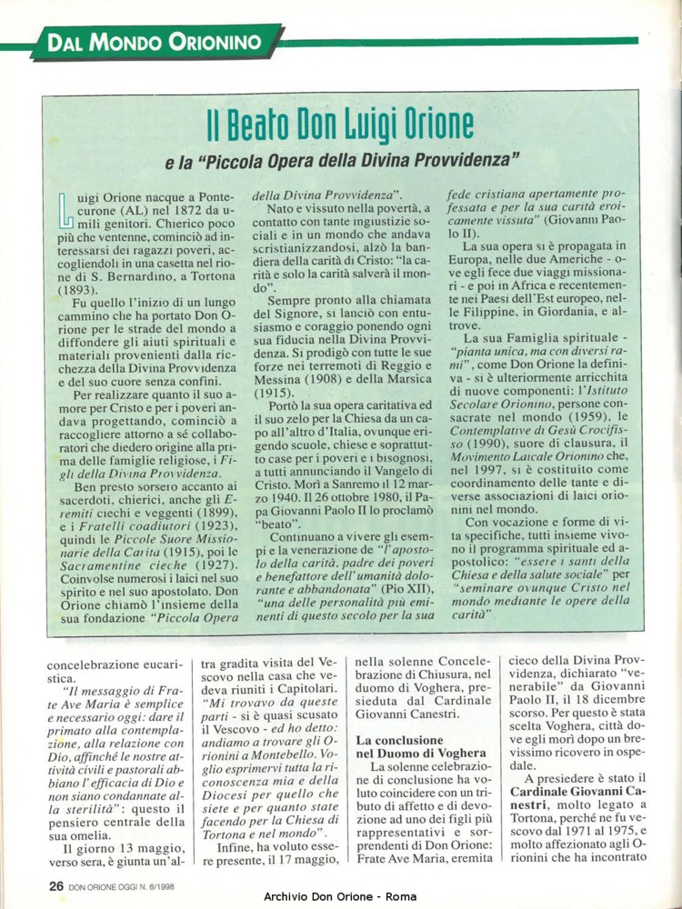 Don Orione oggi, 1998, 06, pagina 26