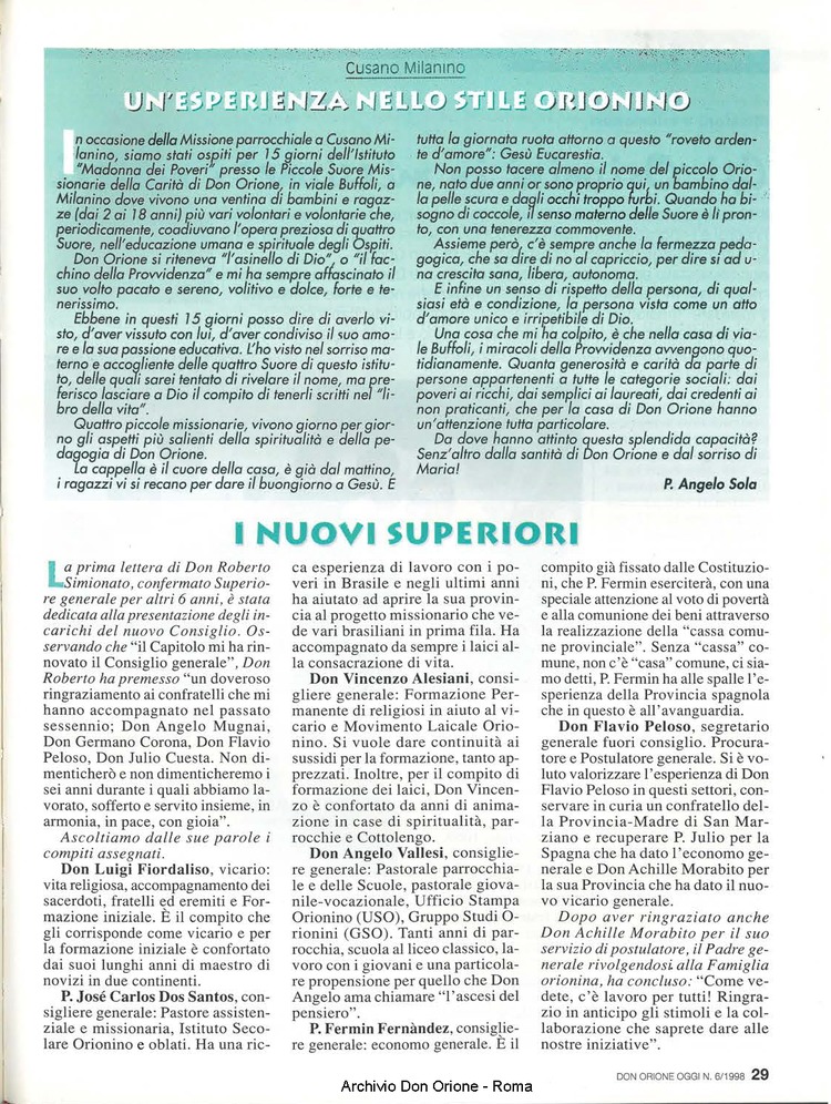 Don Orione oggi, 1998, 06, pagina 29