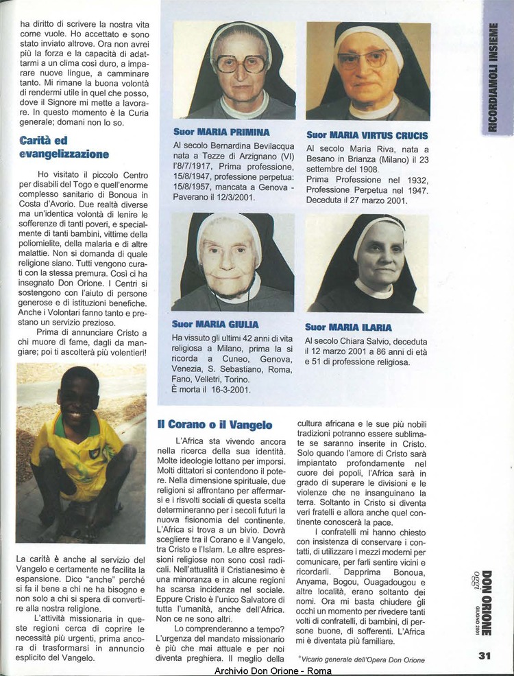 Don Orione oggi, 2001, 06, pagina 31