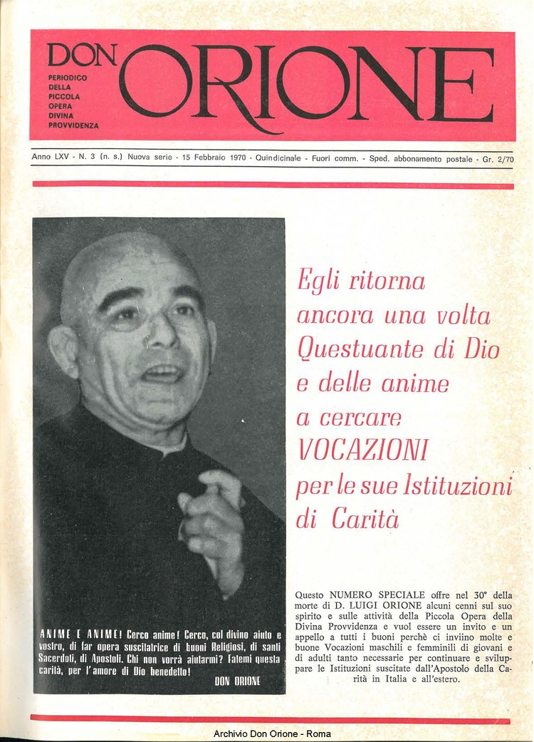 Don Orione, 65, 03, 15-02-1970, pagina 1