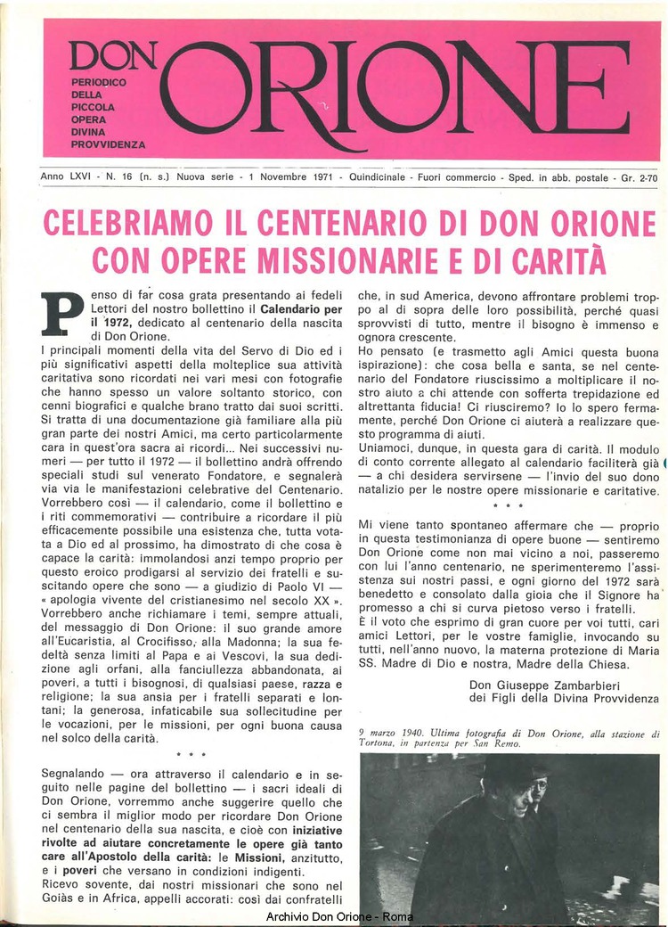 Don Orione, 66, 16, 01-11-1971, pagina 1
