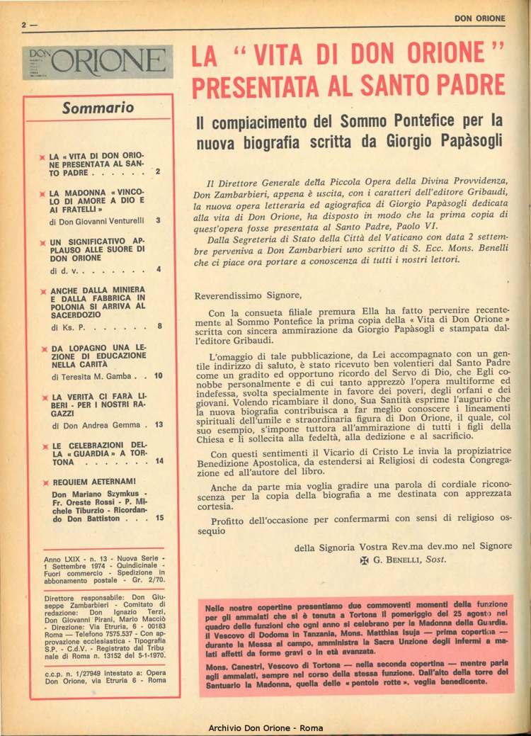 Don Orione, 69, 13, 01-09-1974, pagina 2