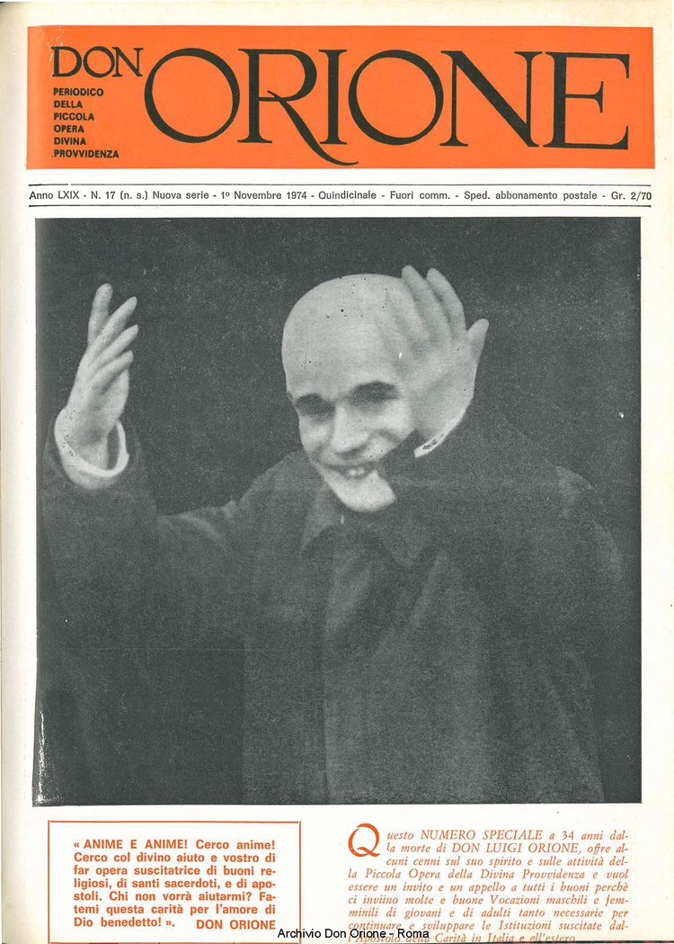 Don Orione, 69, 17, 01-11-1974, pagina 1