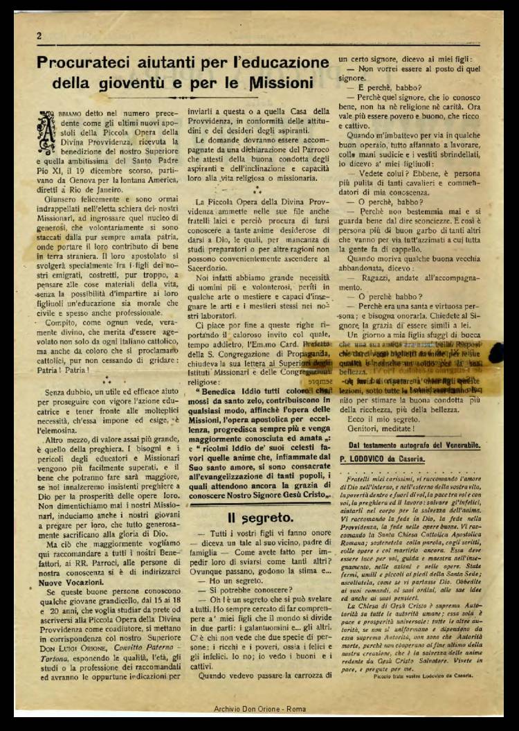 La piccola Opera della Divina Provvidenza, 20, 03, 01-03-1925, pagina 2