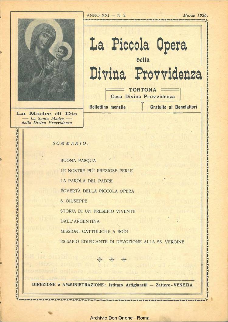 La piccola Opera della Divina Provvidenza, 21, 02, 01-03-1926, pagina 1