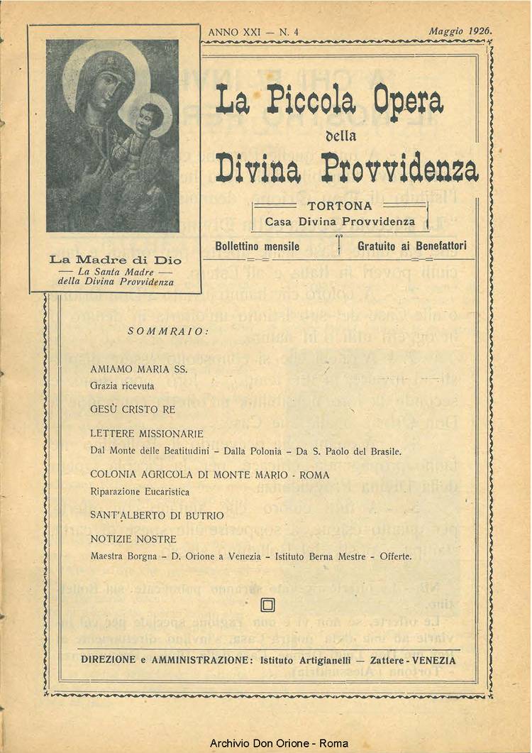 La piccola Opera della Divina Provvidenza, 21, 04, 01-05-1926, pagina 1