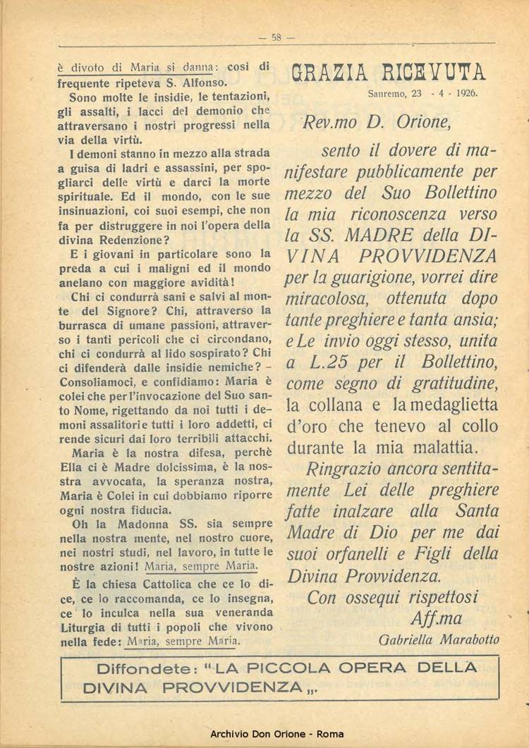 La piccola Opera della Divina Provvidenza, 21, 04, 01-05-1926, pagina 4