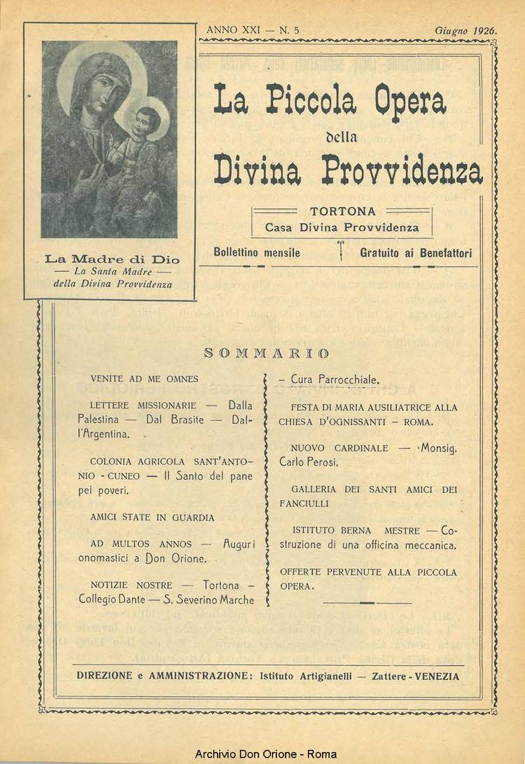 La piccola Opera della Divina Provvidenza, 21, 05, 01-06-1926, pagina 1