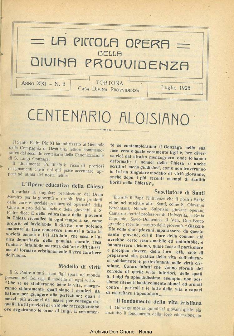 La piccola Opera della Divina Provvidenza, 21, 06, 01-07-1926, pagina 3