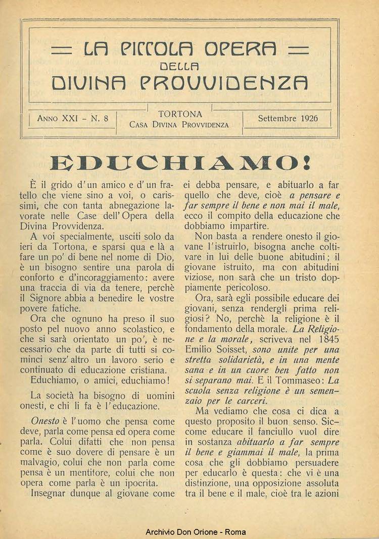 La piccola Opera della Divina Provvidenza, 21, 08, 01-09-1926, pagina 3