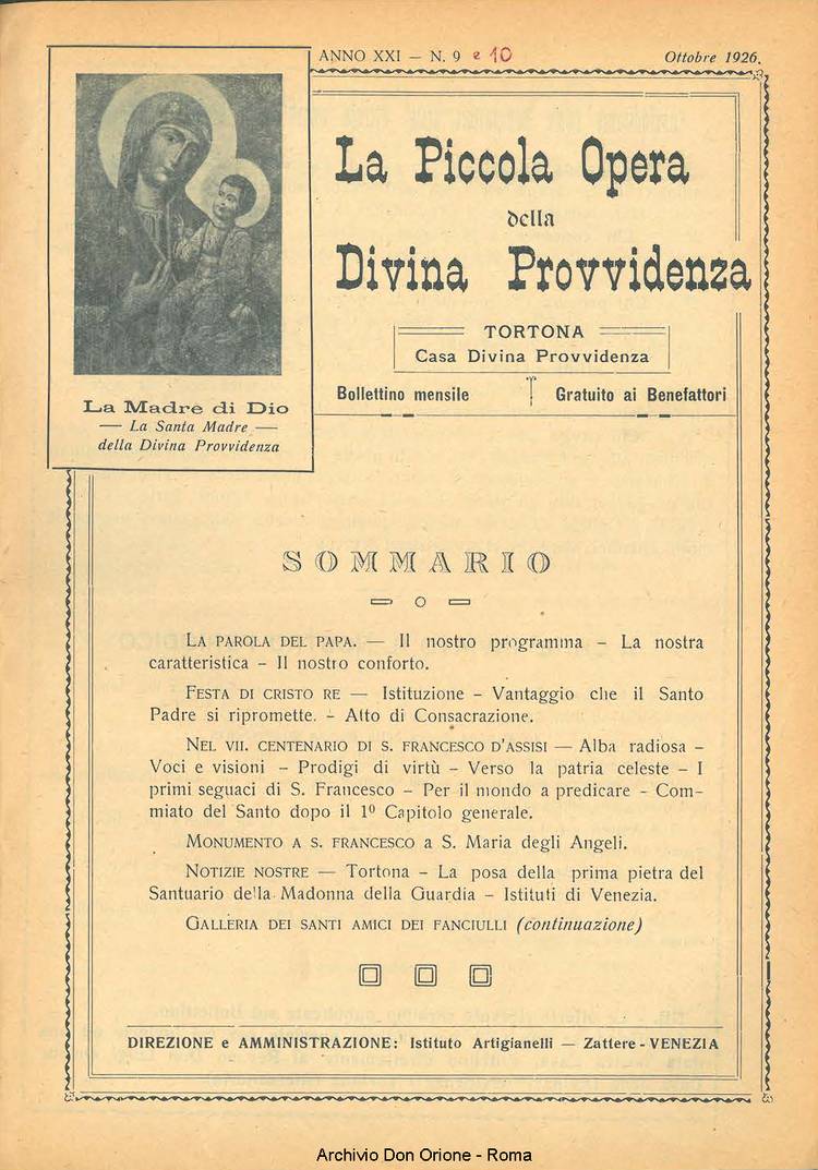 La piccola Opera della Divina Provvidenza, 21, 09_10, 01-10-1926, pagina 1