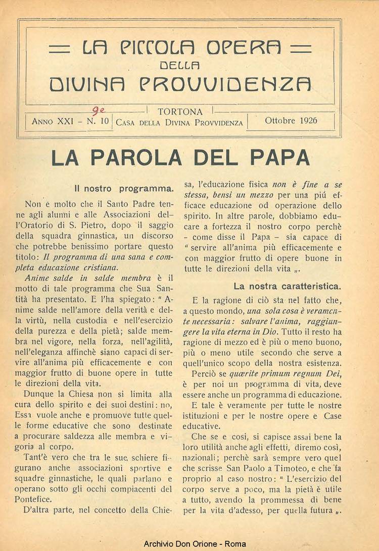La piccola Opera della Divina Provvidenza, 21, 09_10, 01-10-1926, pagina 3
