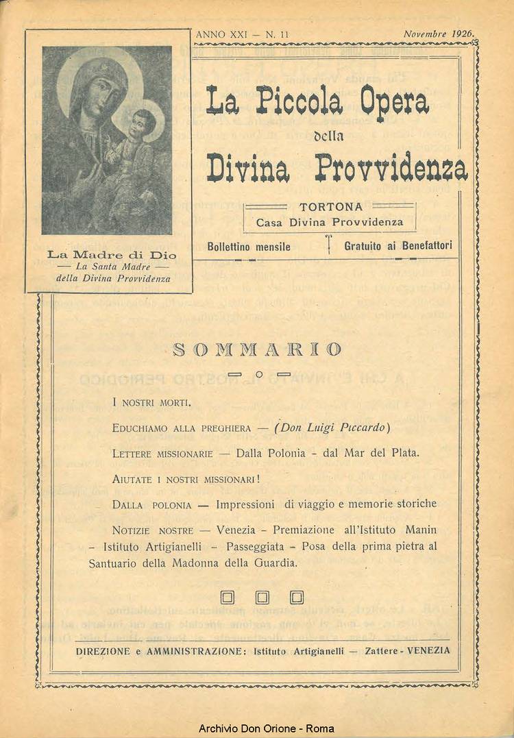 La piccola Opera della Divina Provvidenza, 21, 11, 01-11-1926, pagina 1