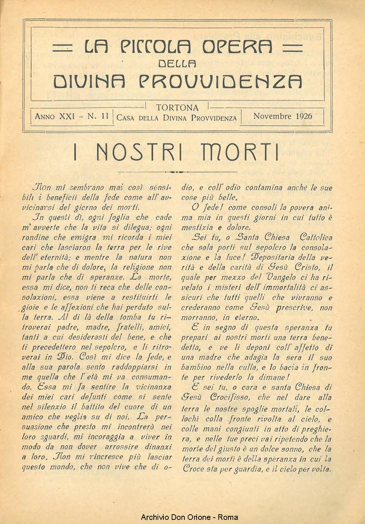 La piccola Opera della Divina Provvidenza, 21, 11, 01-11-1926, pagina 3
