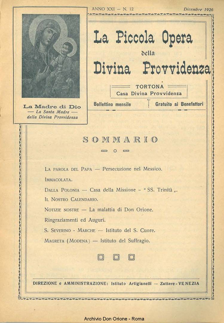 La piccola Opera della Divina Provvidenza, 21, 12, 01-12-1926, pagina 1