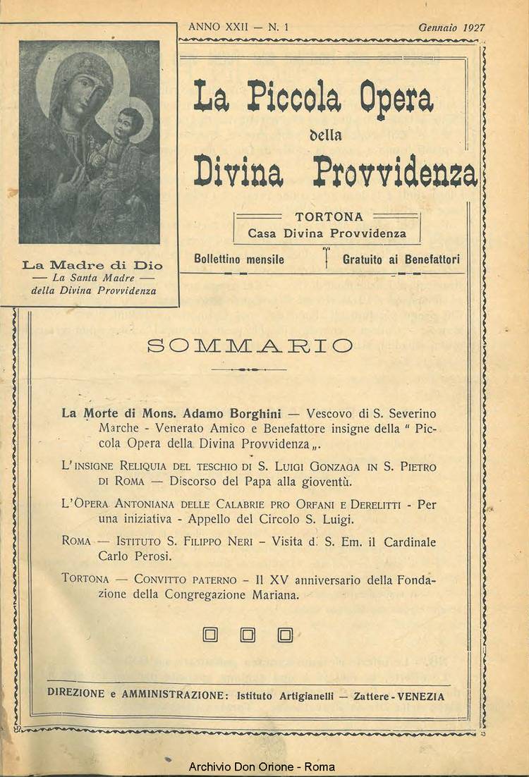 La piccola Opera della Divina Provvidenza, 22, 01, 01-01-1927, pagina 1