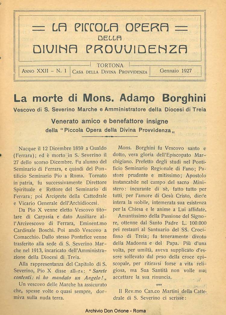 La piccola Opera della Divina Provvidenza, 22, 01, 01-01-1927, pagina 3