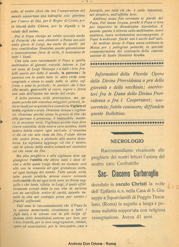 La piccola Opera della Divina Provvidenza, 22, 01, 01-01-1927, pagina 7