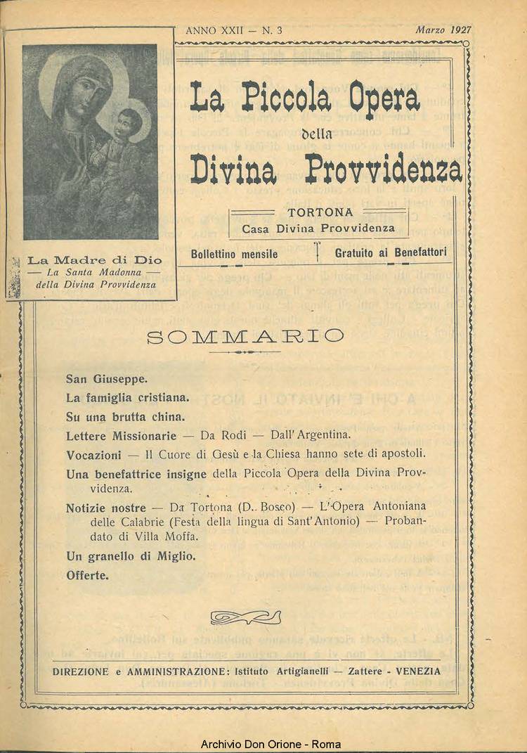 La piccola Opera della Divina Provvidenza, 22, 03, 01-03-1927, pagina 1