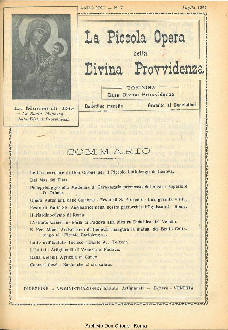La piccola Opera della Divina Provvidenza, 22, 07, 01-07-1927, pagina 1