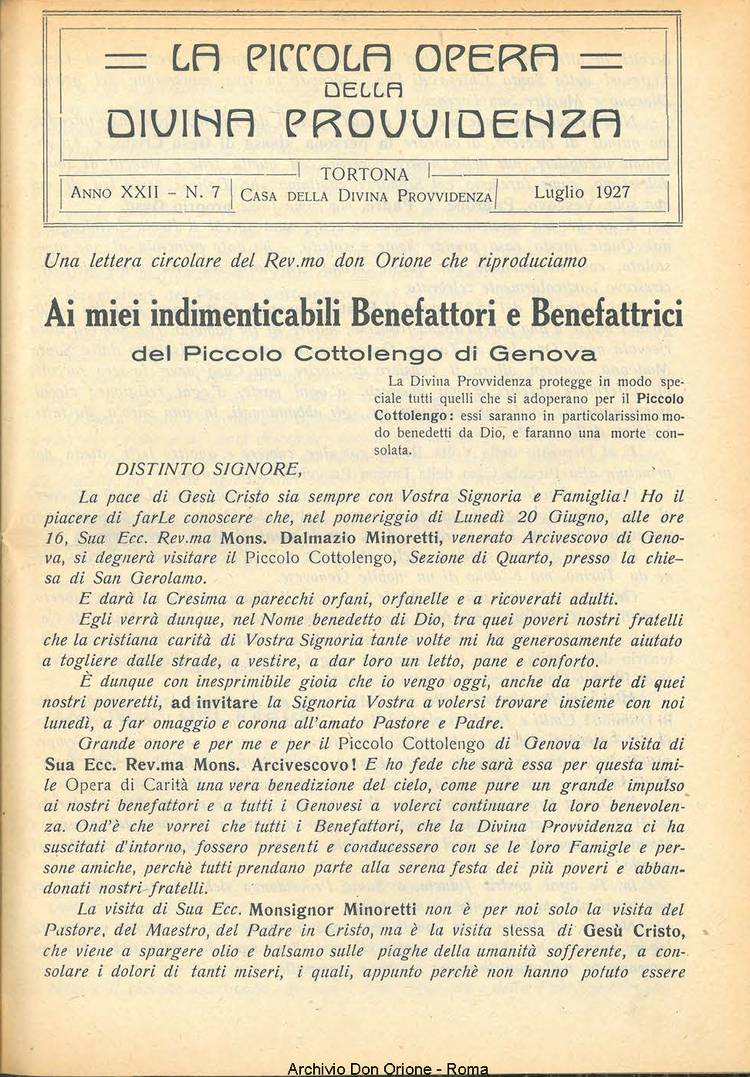 La piccola Opera della Divina Provvidenza, 22, 07, 01-07-1927, pagina 3