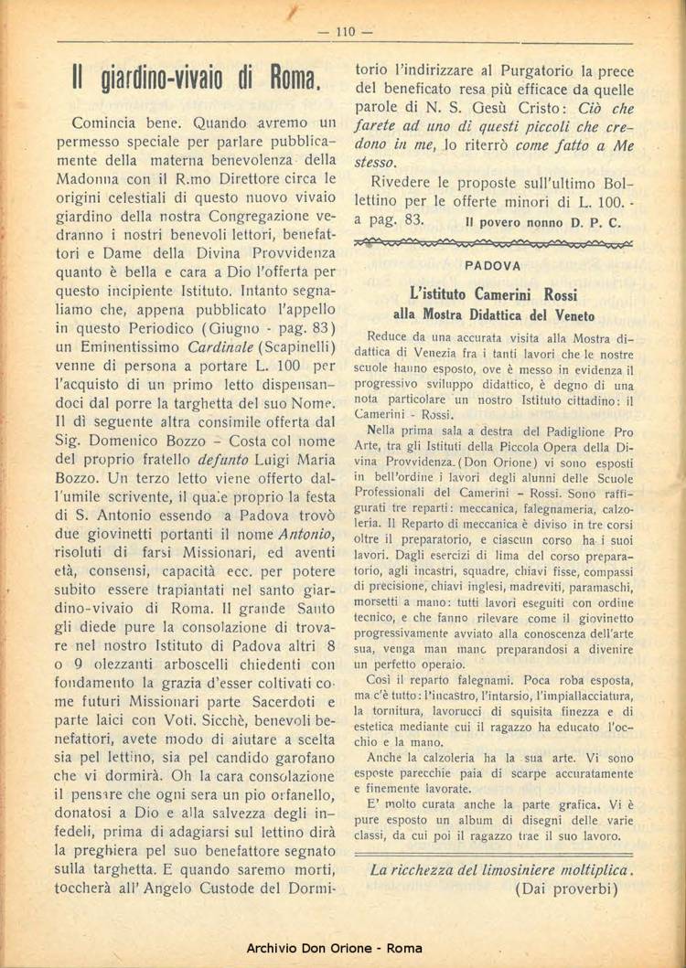 La piccola Opera della Divina Provvidenza, 22, 07, 01-07-1927, pagina 14