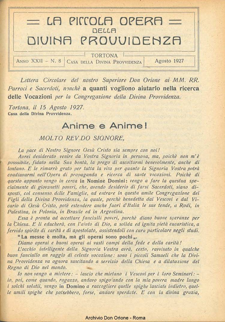 La piccola Opera della Divina Provvidenza, 22, 08, 01-08-1927, pagina 3