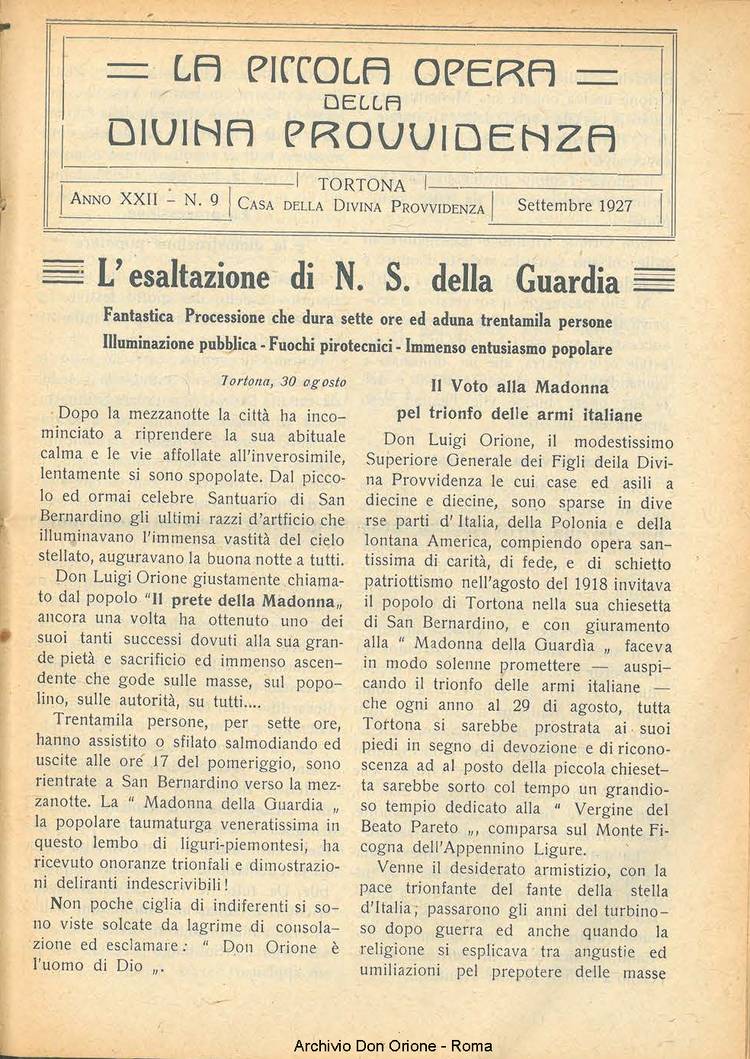 La piccola Opera della Divina Provvidenza, 22, 09, 01-09-1927, pagina 3
