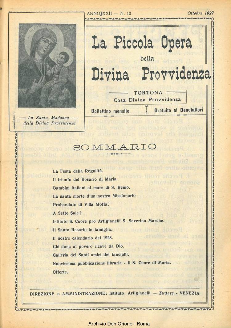 La piccola Opera della Divina Provvidenza, 22, 10, 01-10-1927, pagina 1