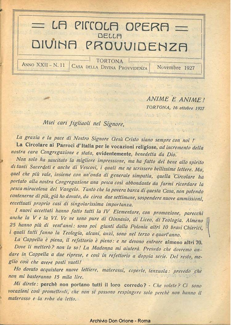 La piccola Opera della Divina Provvidenza, 22, 11, 01-11-1927, pagina 3