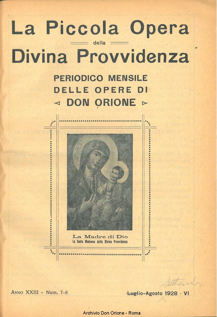 La piccola Opera della Divina Provvidenza, 23, 08, 01-08-1928, pagina 1