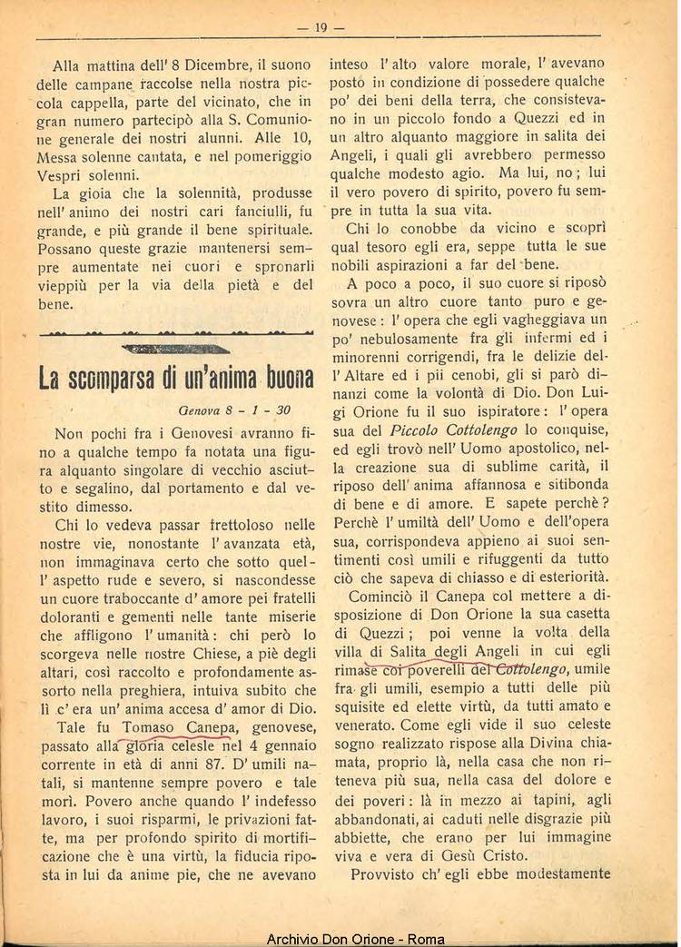 La piccola Opera della Divina Provvidenza, 25, 01, 01-01-1930, pagina 19