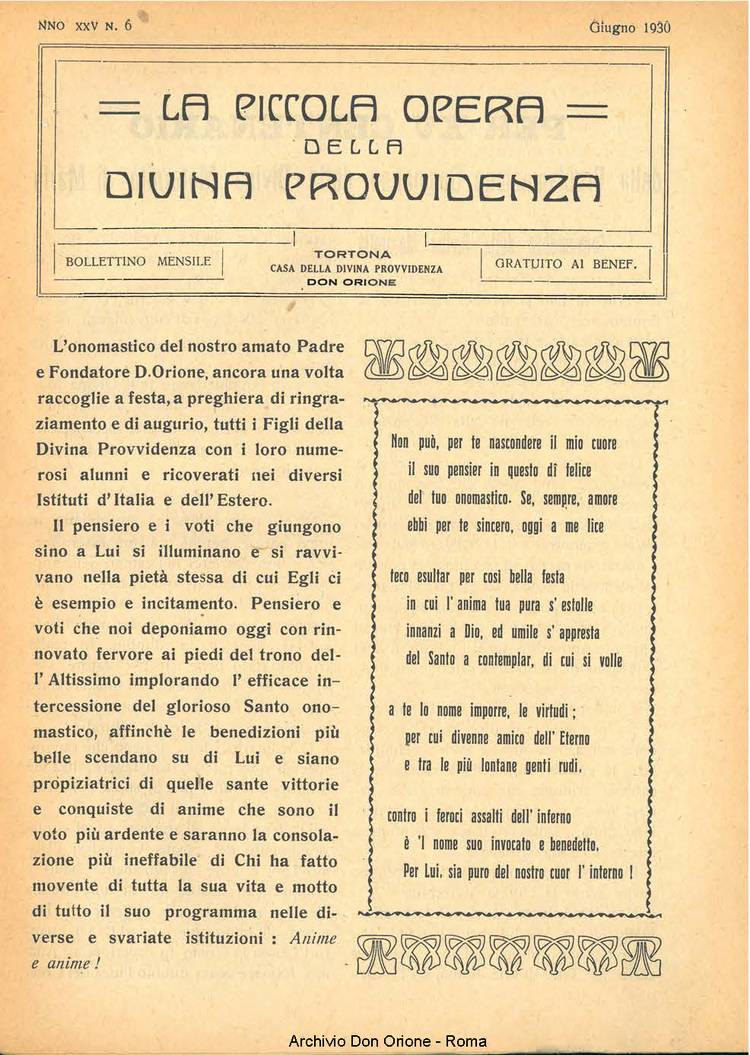 La piccola Opera della Divina Provvidenza, 25, 06, 01-06-1930, pagina 1