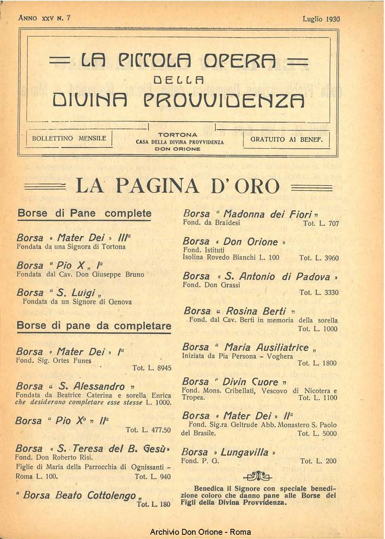 La piccola Opera della Divina Provvidenza, 25, 07, 01-07-1930, pagina 1