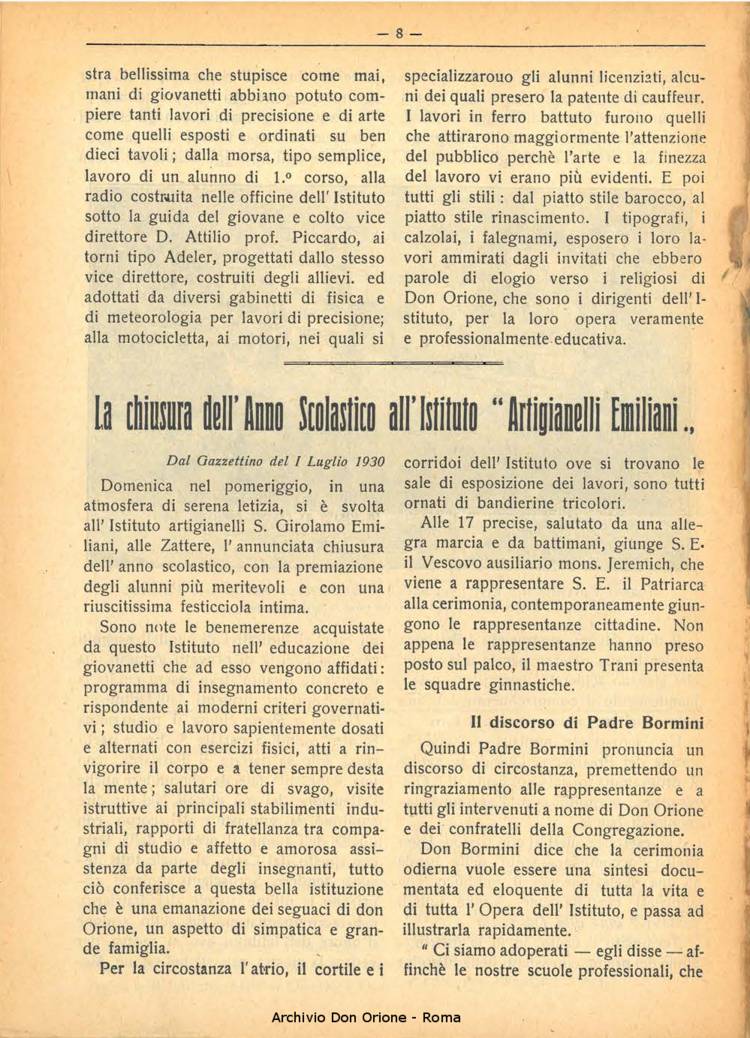 La piccola Opera della Divina Provvidenza, 25, 07, 01-07-1930, pagina 8