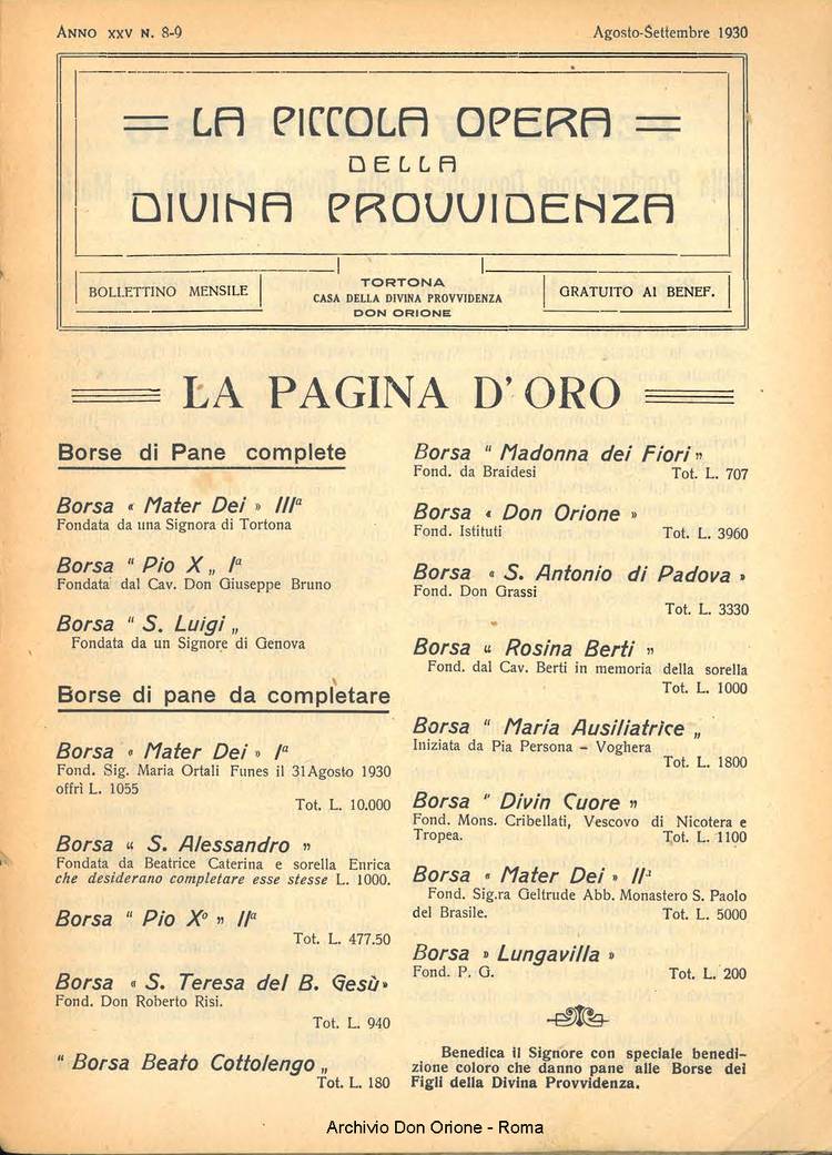 La piccola Opera della Divina Provvidenza, 25, 08_09, 01-09-1930, pagina 1