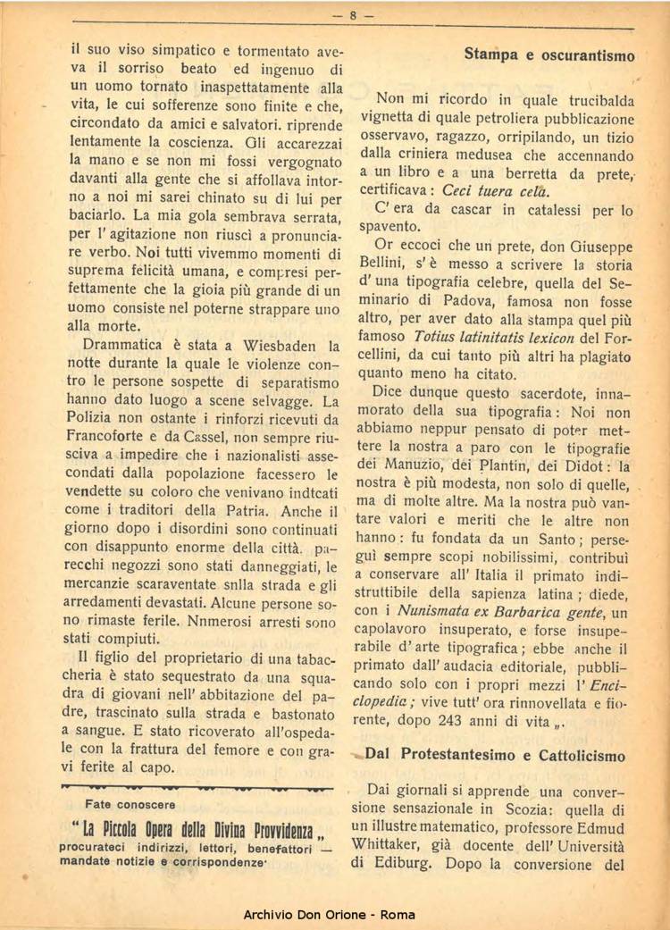 La piccola Opera della Divina Provvidenza, 25, 08_09, 01-09-1930, pagina 8
