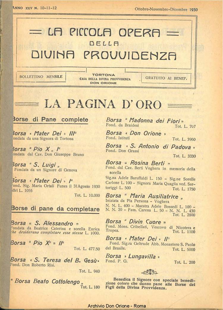 La piccola Opera della Divina Provvidenza, 25, 10_11_12, 01-12-1930, pagina 1