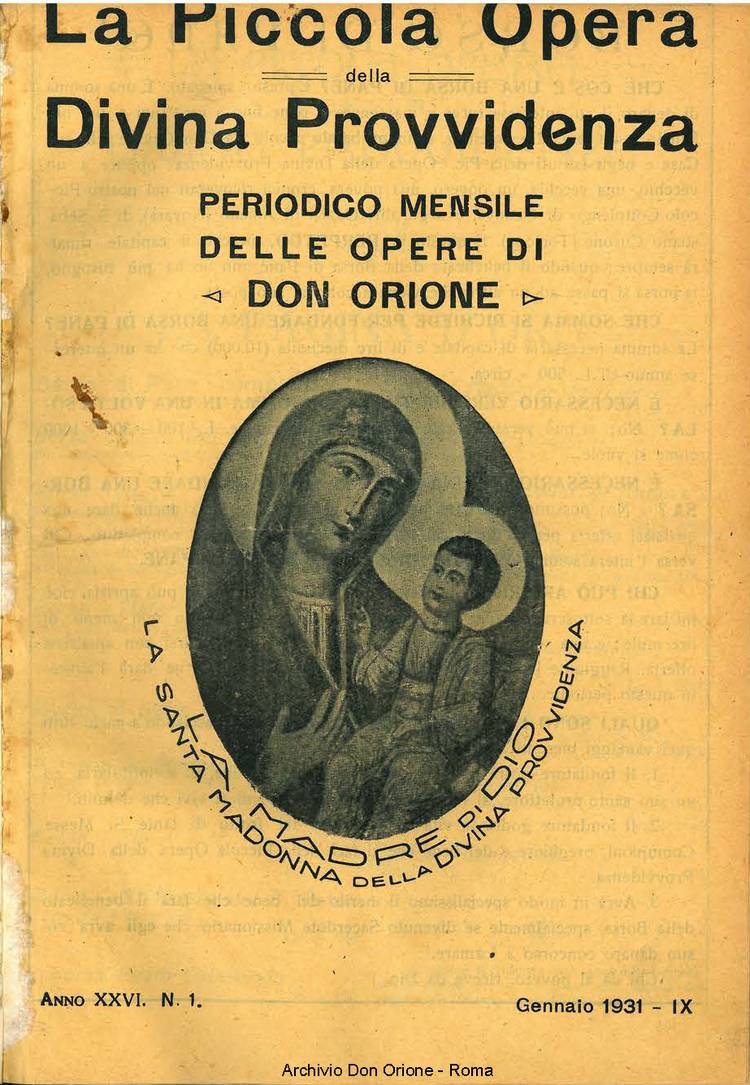 La piccola Opera della Divina Provvidenza, 26, 01, 01-01-1931, pagina 1