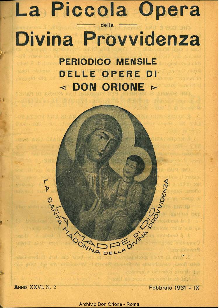 La piccola Opera della Divina Provvidenza, 26, 02, 01-02-1931, pagina 1