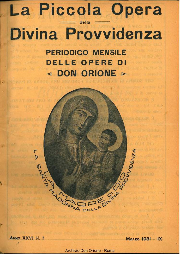 La piccola Opera della Divina Provvidenza, 26, 03, 01-03-1931, pagina 1