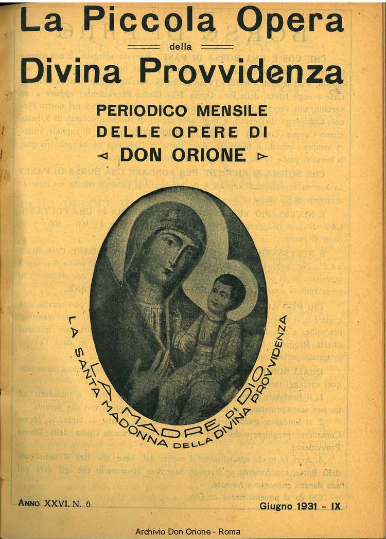 La piccola Opera della Divina Provvidenza, 26, 06, 01-06-1931, pagina 1