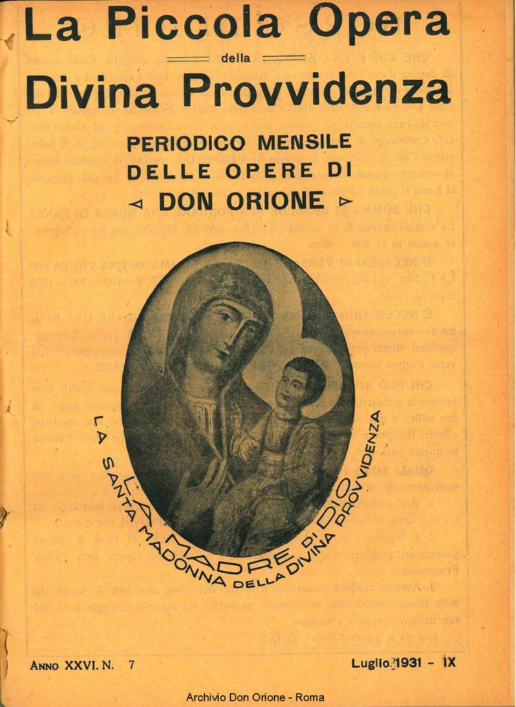 La piccola Opera della Divina Provvidenza, 26, 07, 01-07-1931, pagina 1